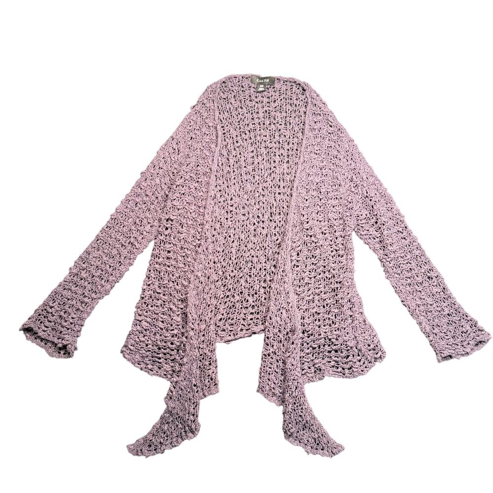 Kaktus Fairy Grunge Open Front Tie Knit Cardigan Purple Crochet Whimsigoth SM